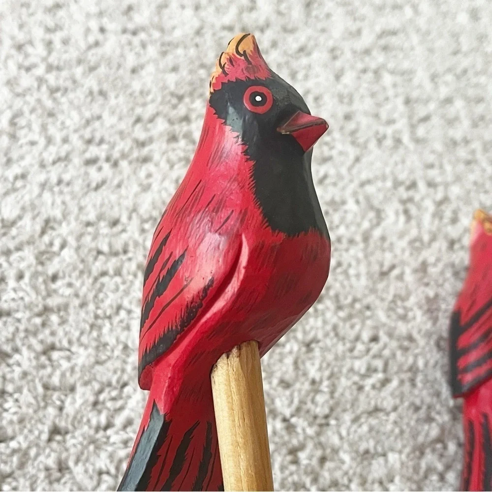 Wooden Salad Serving Set Cardinal Bird Utensils Fork Spoon Farmhouse Cottage
